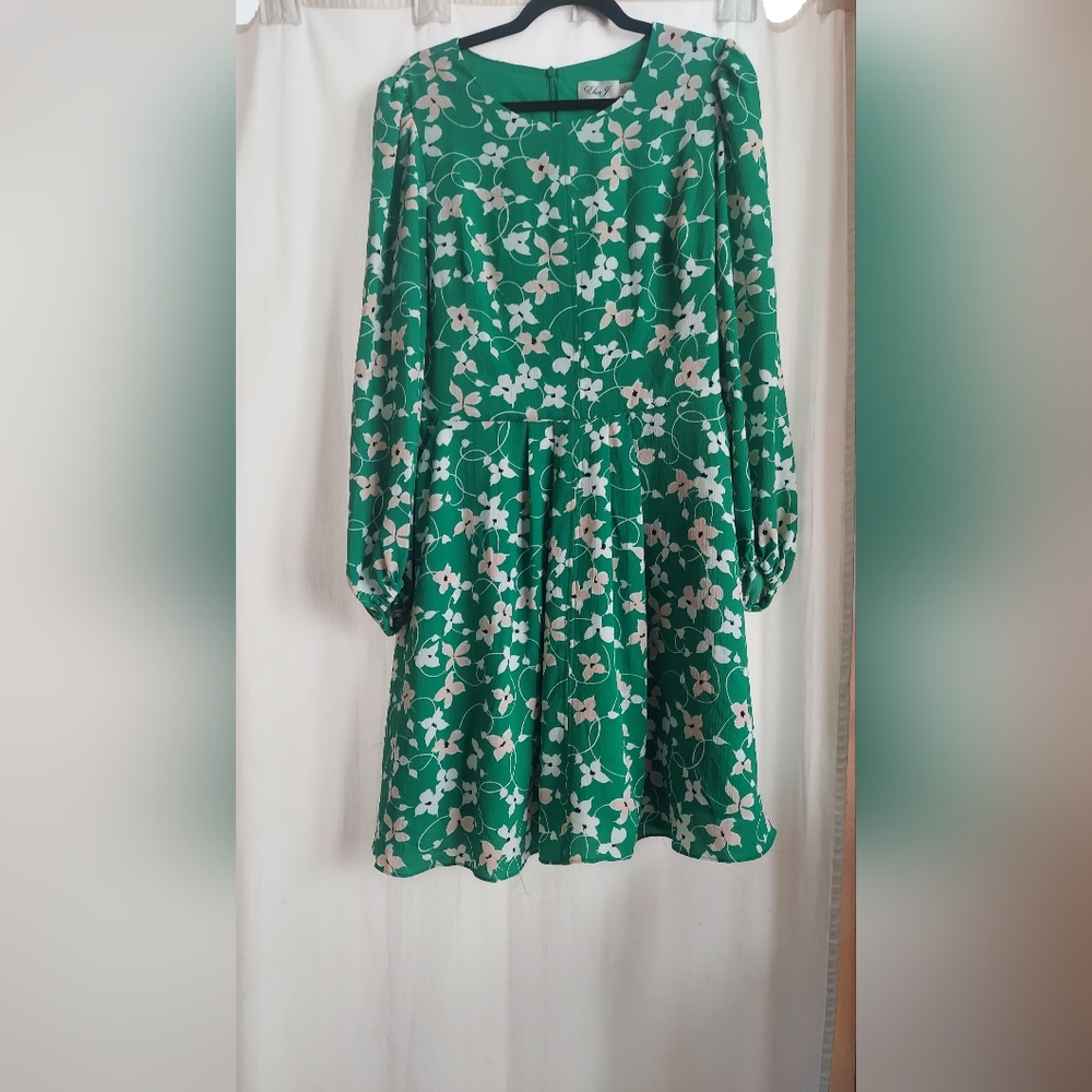 Eliza J Green Floral Long Sleeve Dress